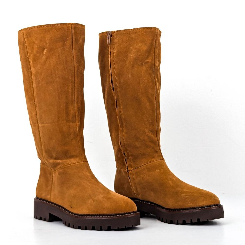 Caslon Women Mimmo Water Resistant Suede Wheat Zip Tall Winter Boots size 7.5